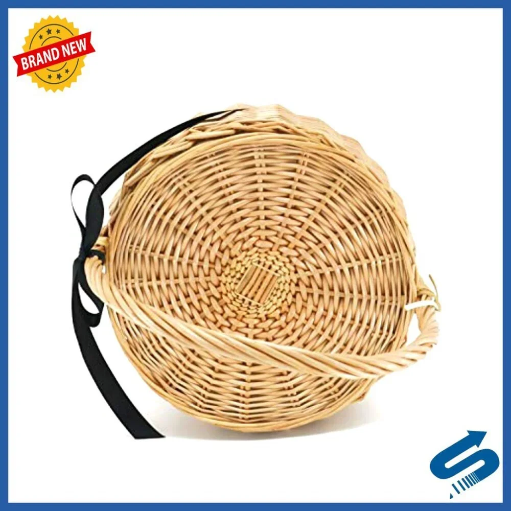 Handmade Straw Rattan Bamboo Bag With Lid Top Handle Boho Chic Tote
